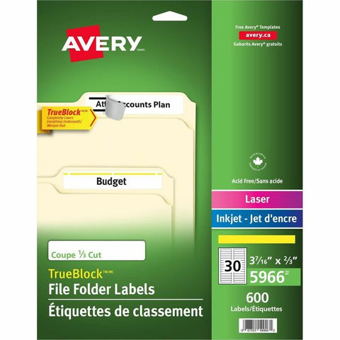 Avery Filing Labelswith TrueBlock&trade; Technology for Laser and Inkjet Printers