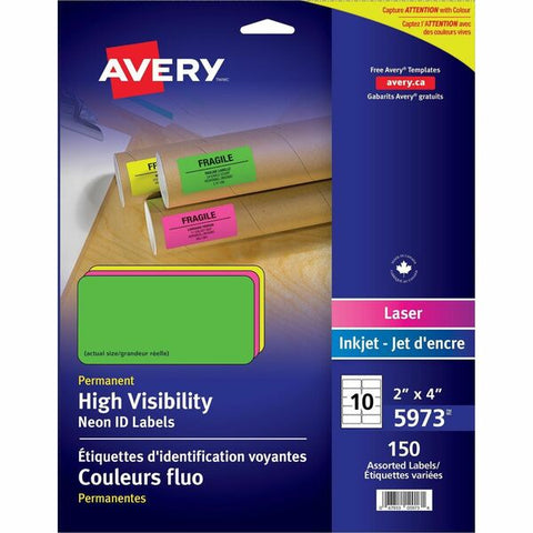 Avery High Visibility Neon ID Labelsfor Laser and Inkjet Printers