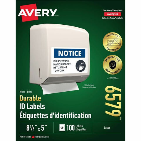 Avery Durable ID Labels with TrueBlock&trade; Technology for Laser Printers, 8?" x 5"