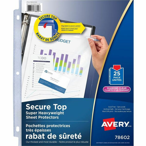 Avery Diamond Clear Secure Top Sheet Protectors, 25/pk