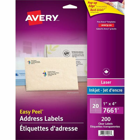 Avery Rectangle Clear Labels with Easy Peel&reg; 1" x 4" , for Laser/Inkjet Printers