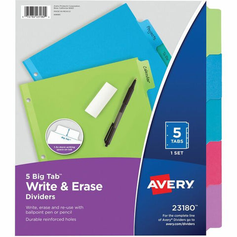 Avery Big Tab&trade; Write & Erase Dividers 5 tabs, 1 set