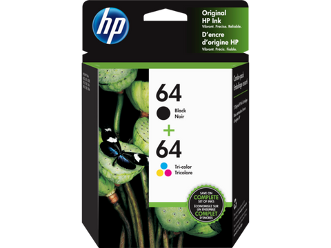 HP 64 (X4D92AN#140) TRI-COLOR/BLACK INK CARTRIDGE COMBO 2-PK