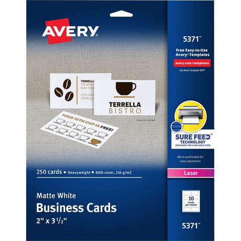 Avery White Business Cards for Laser Printers (2" x 3 1/2") (10 Cards/Sheet) (25 Sheets/Pkg)