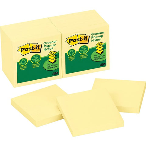 3M Greener Pop-Up Notes Canary Recyc. Pads