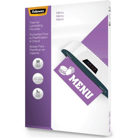 Fellowes, Inc Glossy Pouches - Menu, 3 mil, 50 pack