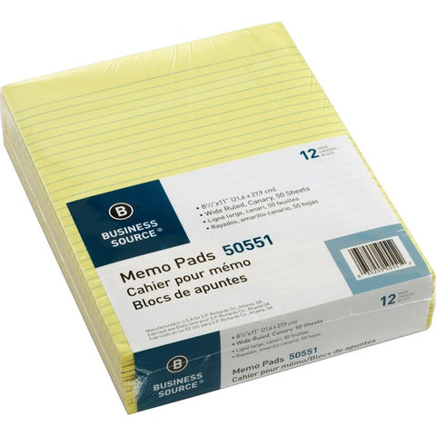 Business Source Glued Top Ruled Memo Pads - Letter