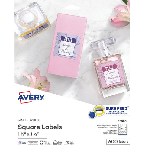 Avery White Print-to-the-Edge Square Labels with TrueBlock Technology