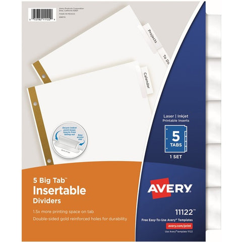 Avery Big Tab White Insertable Dividers - Gold Reinforced