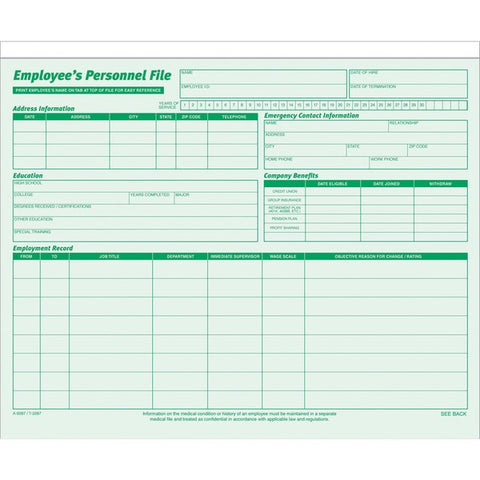 TOPS Products Employee Record File Folders