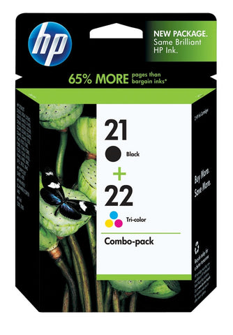 HP 21 Black/22 Tri-Color (C9509FN) 2-Pack Original Ink Cartridges (190 Black 165 Tri-Color Yield)